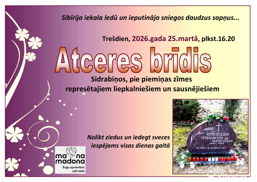 Komunistiskā genocīda upuru piemiņai veltīts svinīgs brīdis Sausnējā