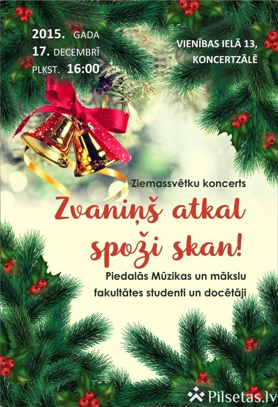 Daugavpils Universitātē notiks Ziemassvētku koncerts "Zvaniņš atkal spoži skan"