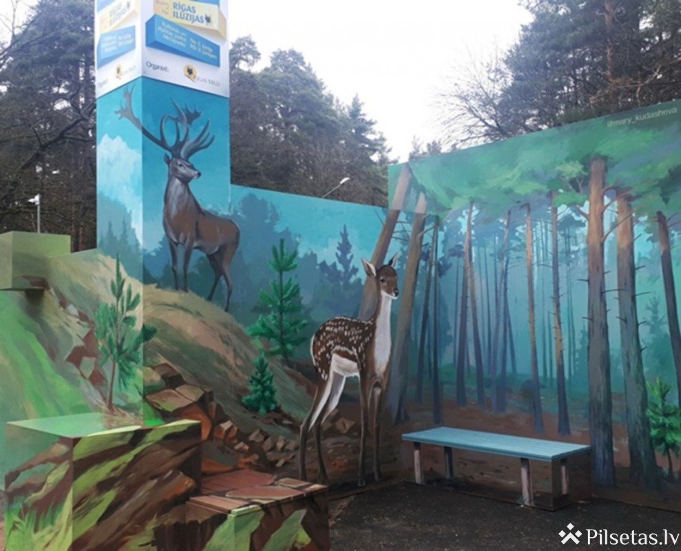 Kultūras un atpūtas parkā "Mežaparks" izvietota foto siena ar uzgleznotām 3D ilūzijām