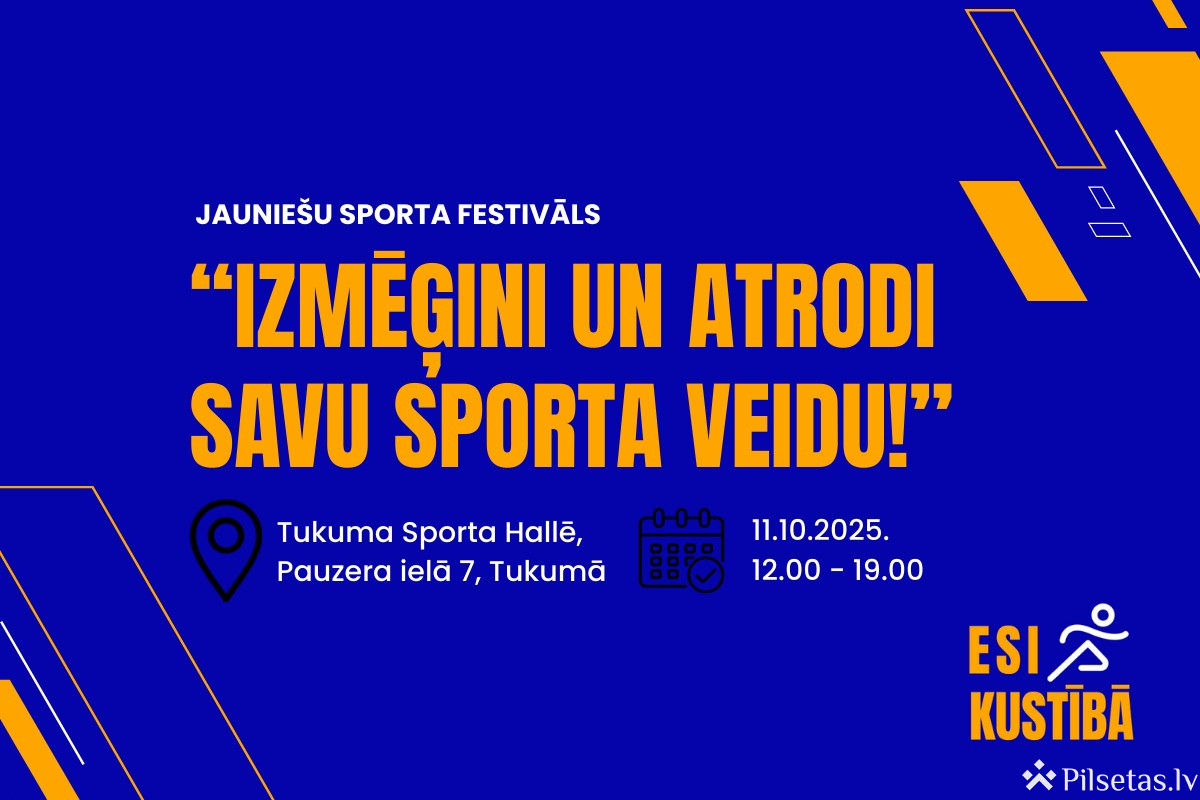 Tukumā notiks jauniešu sporta festivāls “Izmēģini un atrodi savu sporta veidu!”