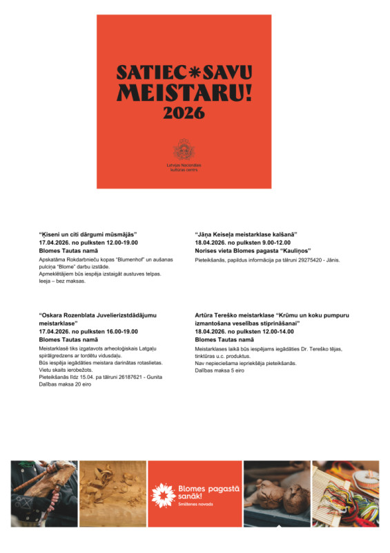 Aizraujo&scaron;as un izzino&scaron;as meistarklases Blomes pagastā. 2026